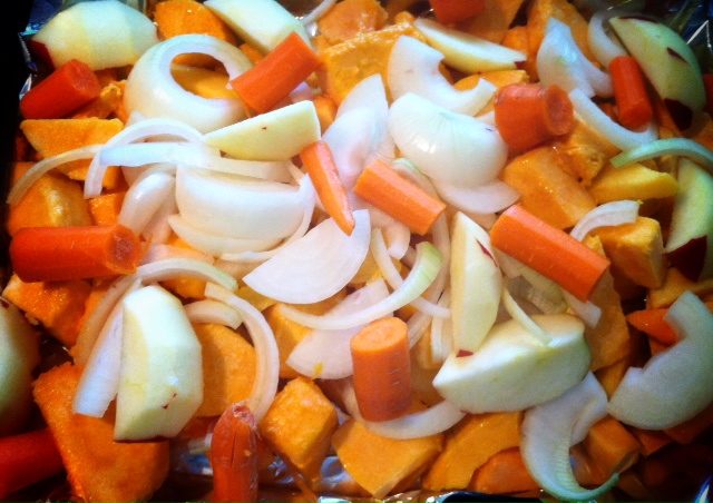 Roasted squash, apple, onion, and carrot